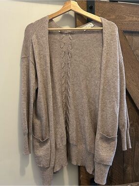 Open-Front Knit Cardigan with Decorative Back Detail - Taupe